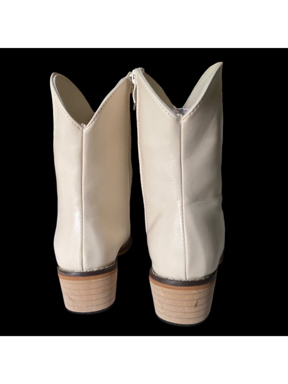 Ankle Bootie Women's Size 35 US 4. 5 Polyurethane Cream Zipper Pointed Toe - Picture 4 of 16